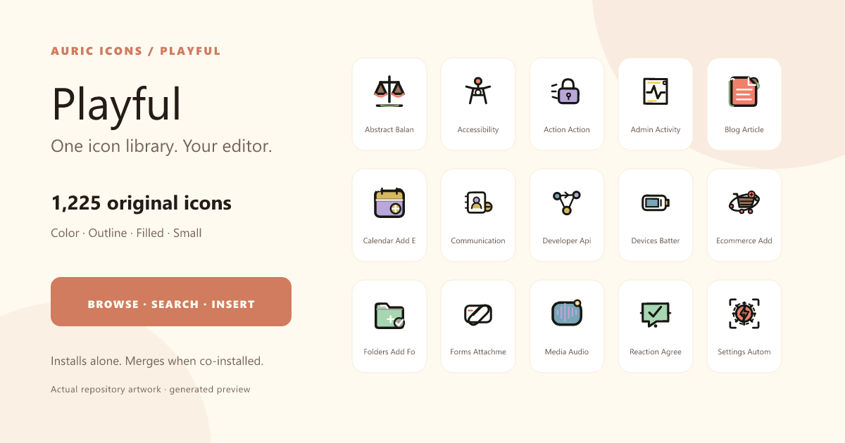 Auric Icons: Playful — expressive emoji-style icons in colour, outline, filled and small variants